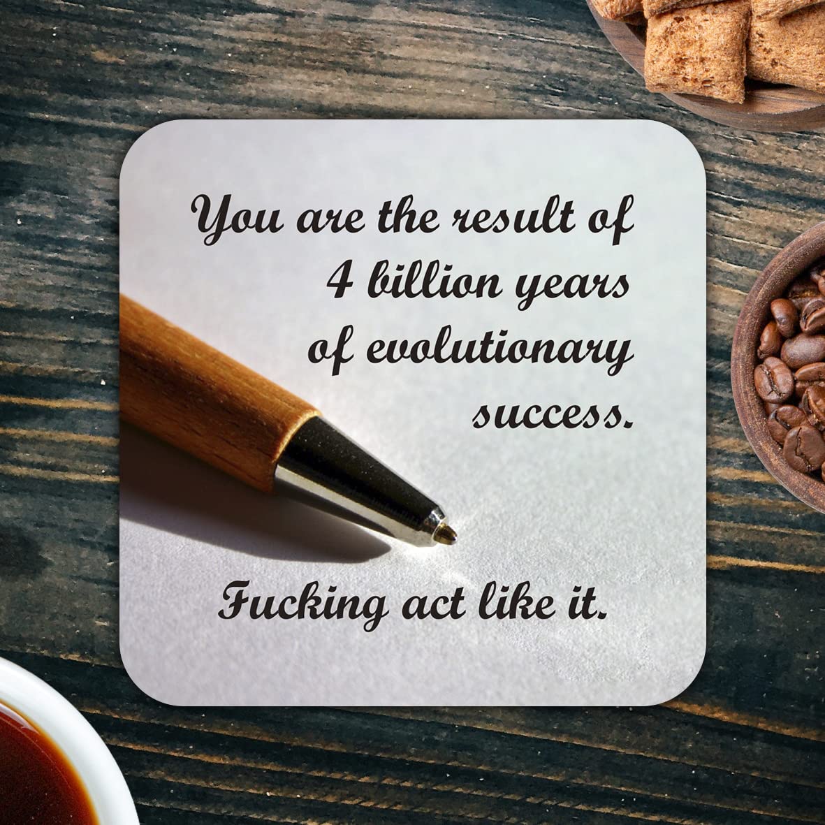 CS785 You are The Result of 4 Billion Years of Evolutionary Success. Fu*King act Like it Novelty Funny Coffee Tea Drink Gift Glossy MDF Wooden Coaster