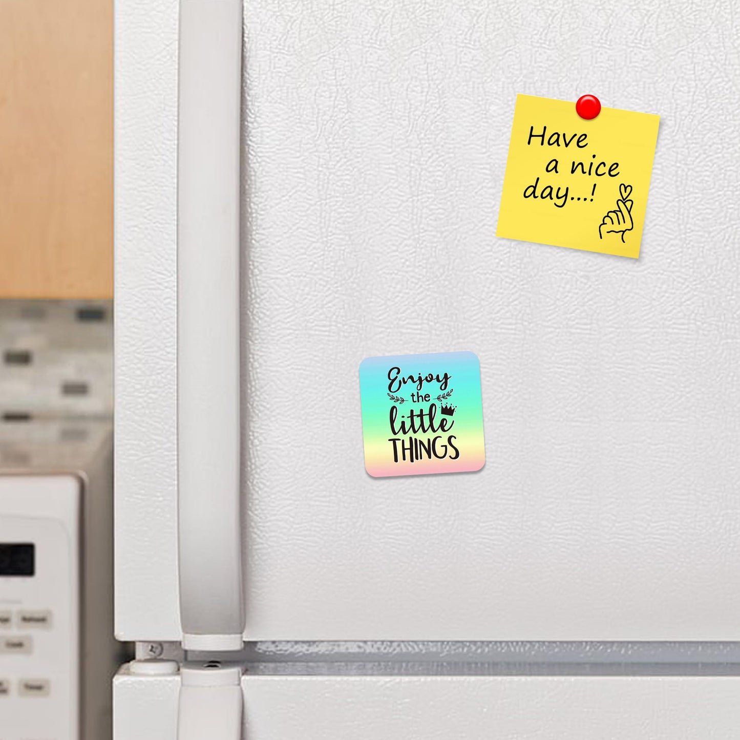 FM054 Enjoy the little things Novelty Funny Idea Glossy Metal Square Fridge Magnet
