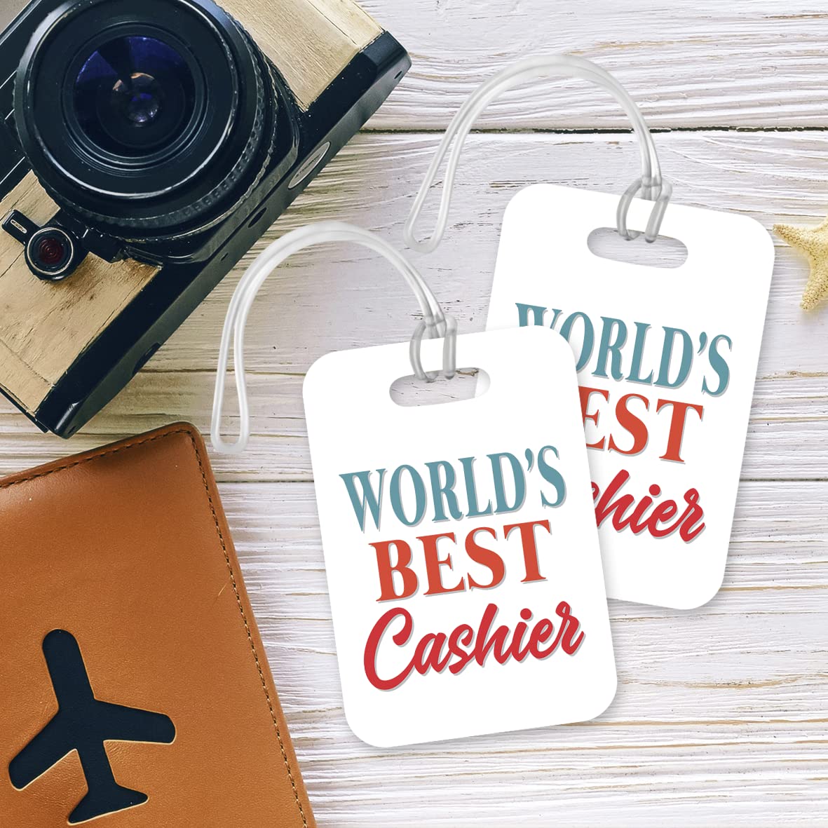 LT479 World's Best Cashier Novelty Funny Unique Designer Gift, Suitcase, Glossy Plastic Luggage Tag for Cashier