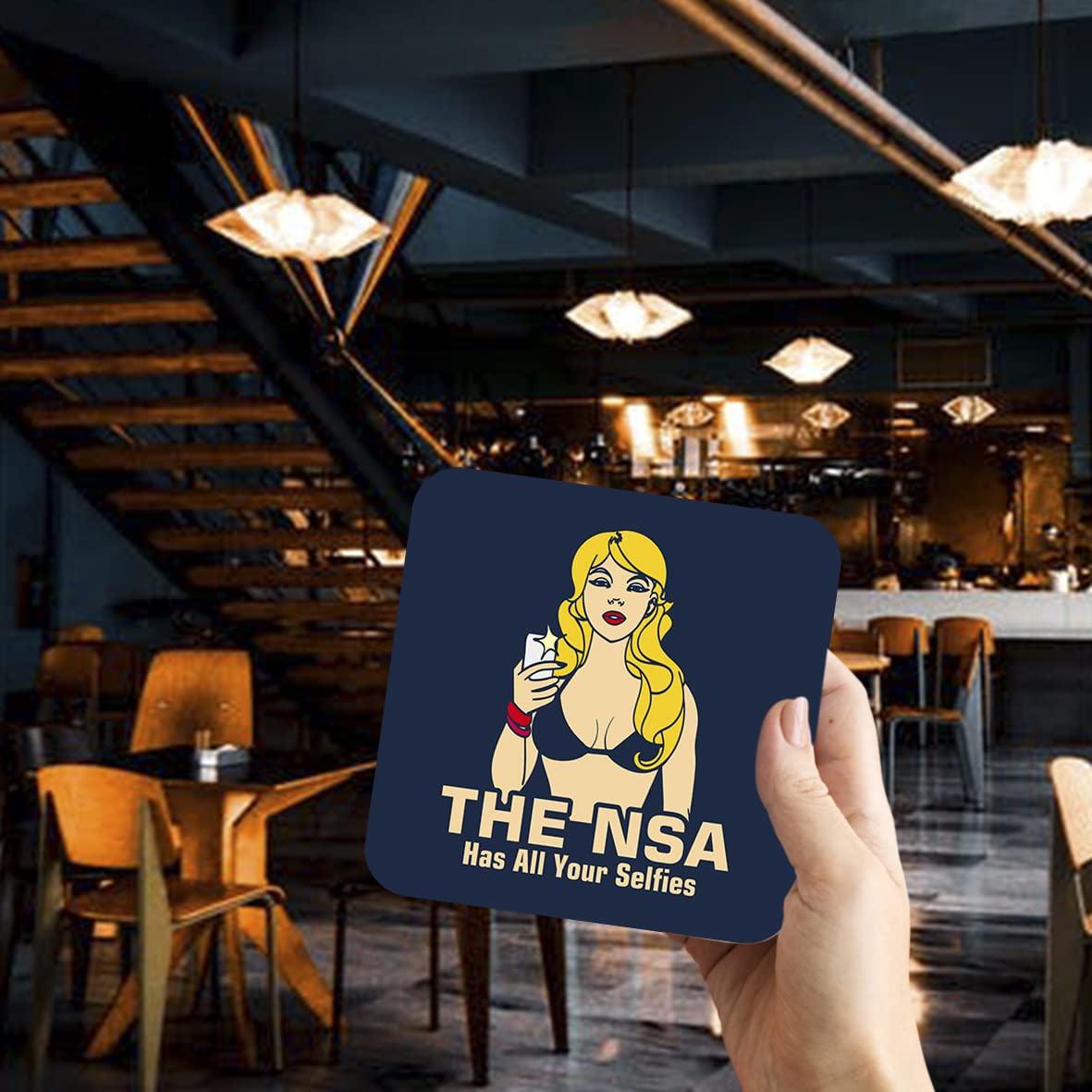 CS500 The NSA has All Your Selfies Novelty Funny Coffee Tea Drink Gift Glossy MDF Wooden Coaster