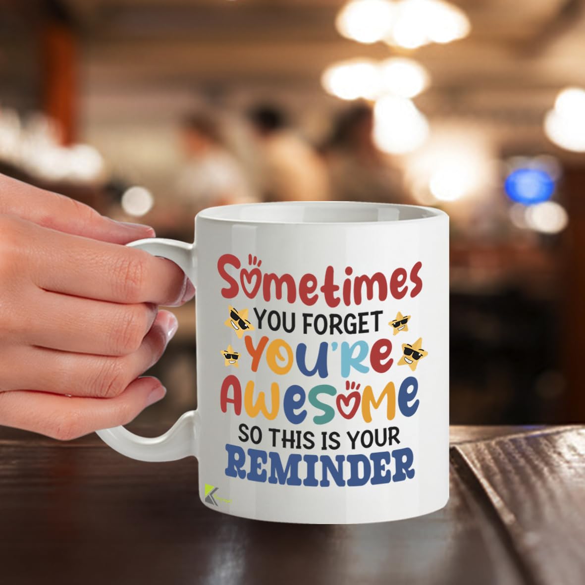 Kruzroyal Sometimes You Forget You're Awesome Mug - Vibrant Star Design - Multi-Colour Motivational Gift for Her, Mum, Best Friend - 11oz Ceramic Positive Affirmation Coffee Cup