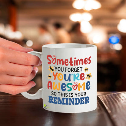 Kruzroyal Sometimes You Forget You're Awesome Mug - Vibrant Star Design - Multi-Colour Motivational Gift for Her, Mum, Best Friend - 11oz Ceramic Positive Affirmation Coffee Cup