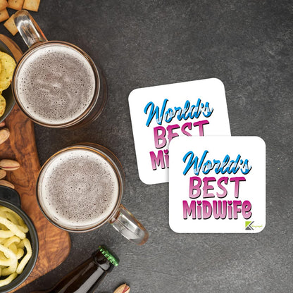 WB050 World's Best Midwife MDF Wooden Coaster by Kruzroyal | Gift for Midwife | Unique Novelty Present | 9cm x 9cm | Coffee Tea MDF Wooden Coaster