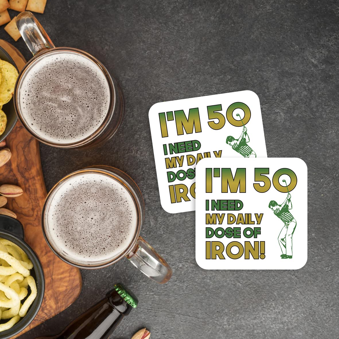 CS605 I'm 50, i Need My Daily dose of Iron! Novelty Funny Coffee Tea Drink Gift Glossy MDF Wooden Coaster