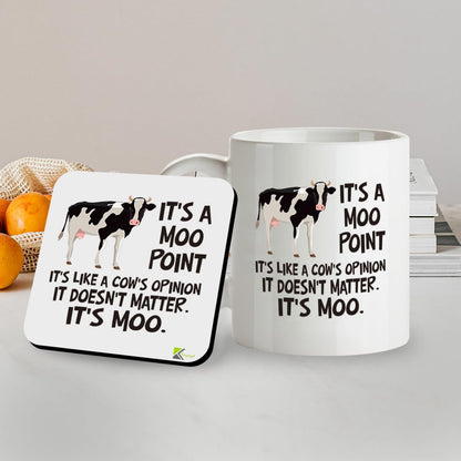 Kruzroyal SM079 It's a moo Point. It's Like a Cow's Opinion. It Doesn't Matter. It's MOO - 11OZ Mug & Matching Coaster Set