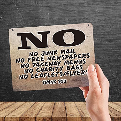 Kruzroyal MP301 No Junk Mail,No Free Newspapers,No Takeaway Menus,No charity bags,no leaflets/flyers Thank you Funny Novelty Retro Vintage Metal Wall Sign Plaque 20cm x 15cm