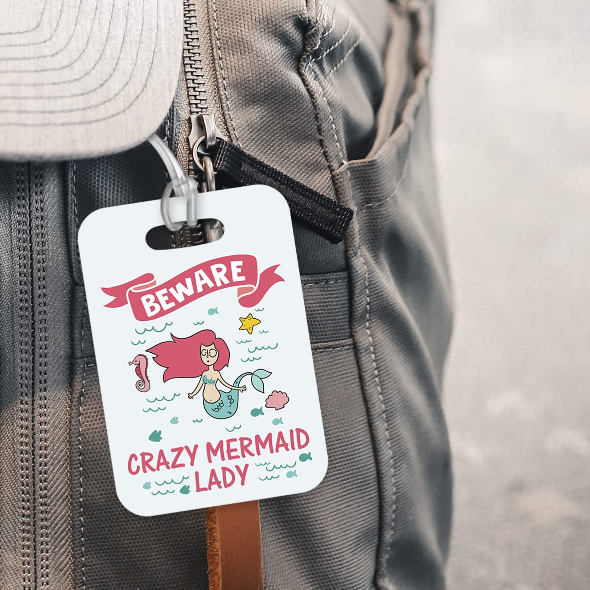 LT185 Beware Crazy Mermaid Lady Novelty Funny Unique Designer Gift Glossy Plastic Suitcase Luggage Tag