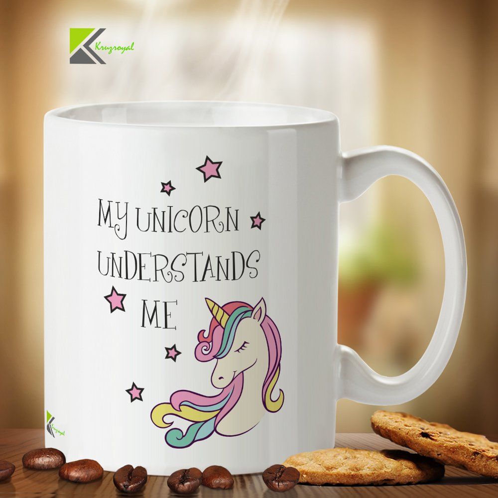 Kruzroyal Cute Unicorn Mug, My Unicorn Understands Me Design, Novelty Gift for Fantasy Fan, Friend or Daughter, White Ceramic Coffee Cup, 11 oz
