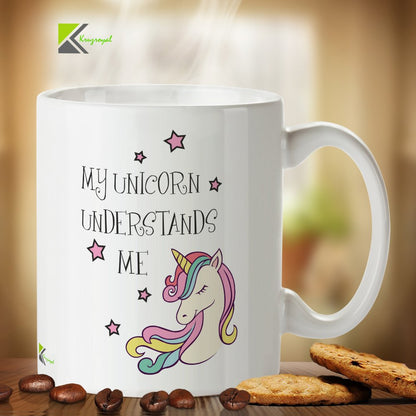 Kruzroyal Cute Unicorn Mug, My Unicorn Understands Me Design, Novelty Gift for Fantasy Fan, Friend or Daughter, White Ceramic Coffee Cup, 11 oz