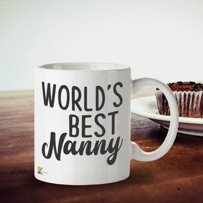 Kruzroyal DZ837 World's Best Nanny Mug 11oz - White Ceramic Coffee & Tea Cup for Childminder, Carer - Ideal Birthday, Thank You or Leaving Present