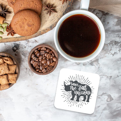 CS501 Save The Fat Unicorns Novelty Funny Coffee Tea Drink Gift Glossy MDF Wooden Coaster