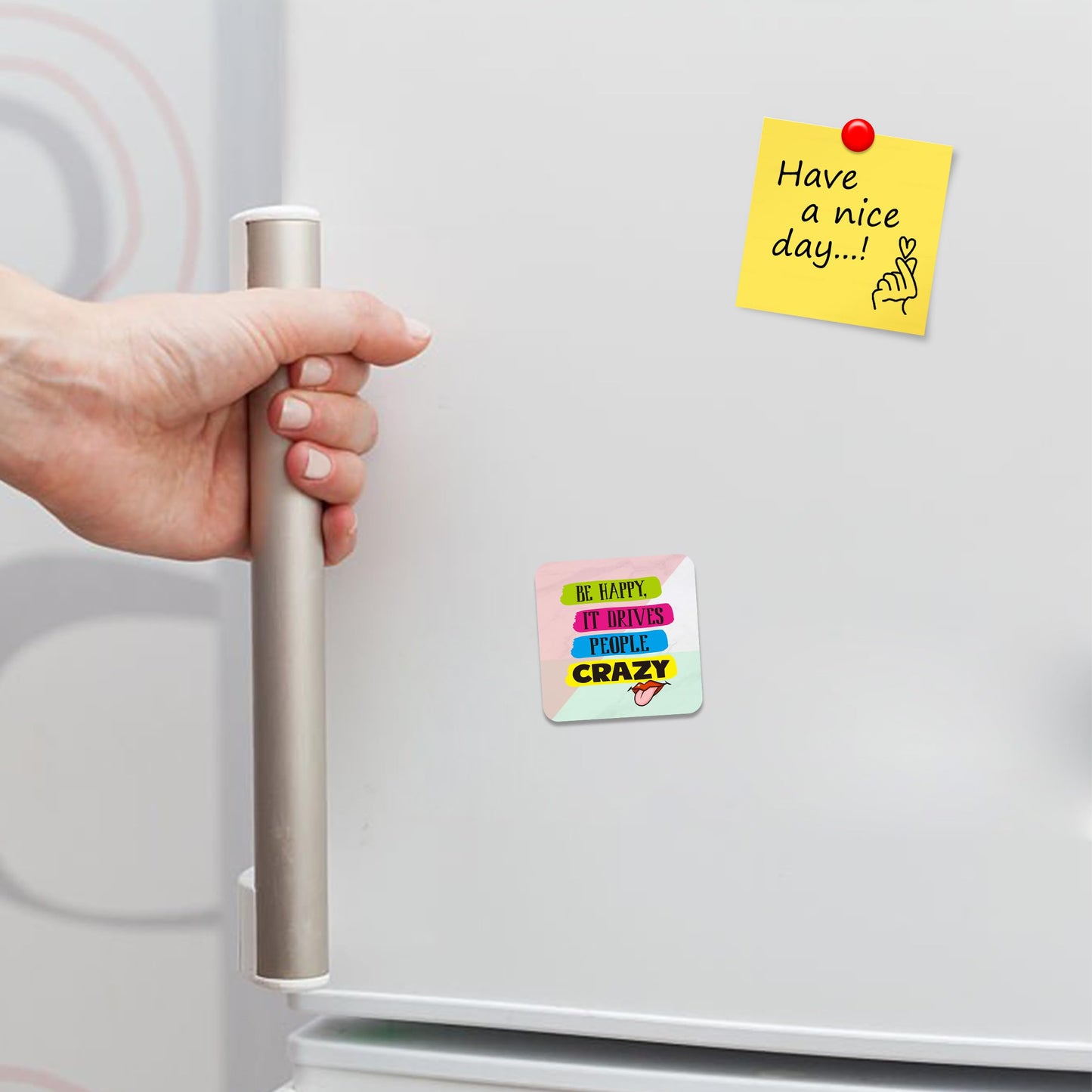 FM054 Enjoy the little things Novelty Funny Idea Glossy Metal Square Fridge Magnet