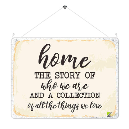 Kruzroyal MP484 HOME - The story of who we are and a collection of all the things we love Funny Novelty Retro Vintage Metal Wall Sign Plaque 20cm x 15cm