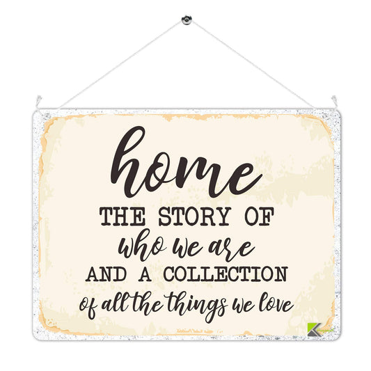 Kruzroyal MP484 HOME - The story of who we are and a collection of all the things we love Funny Novelty Retro Vintage Metal Wall Sign Plaque 20cm x 15cm