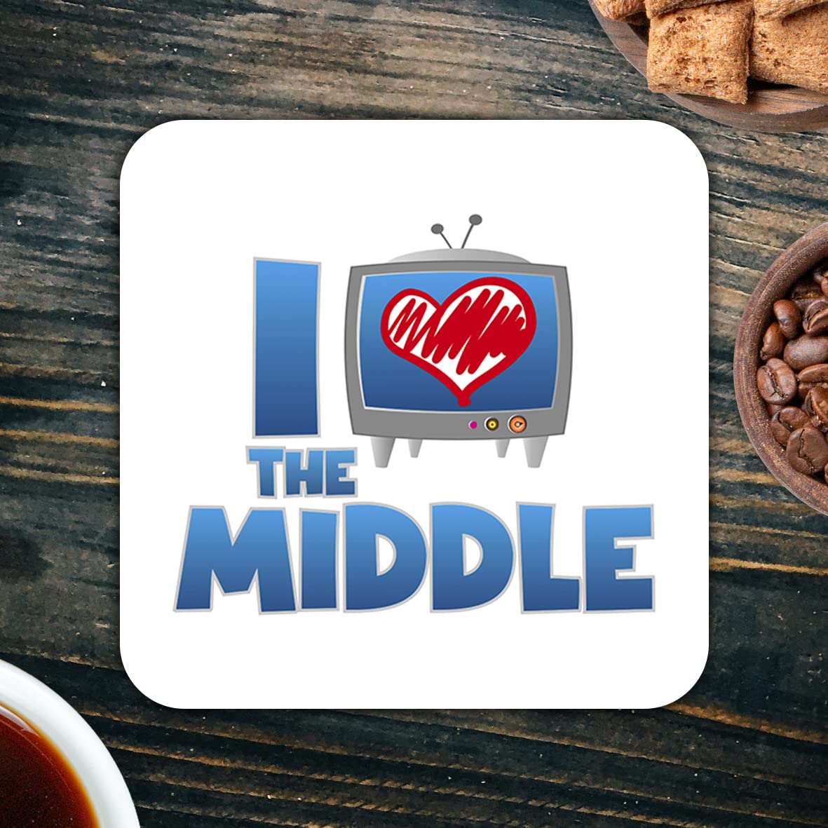 CS618 I Love The Middle Novelty Funny Coffee Tea Drink Gift Glossy MDF Wooden Coaster