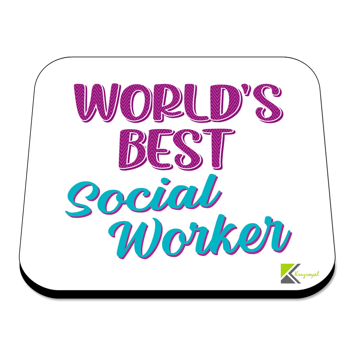 WB053 World's Best Social Worker MDF Wooden Coaster by Kruzroyal | Gift for Social Worker | Unique Novelty Present | 9cm x 9cm | Coffee Tea MDF Wooden Coaster