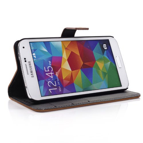 Leather Flip Case Cover for Samsung Galaxy S5 - Black / Light Brown / Medium Brown / Dark Brown