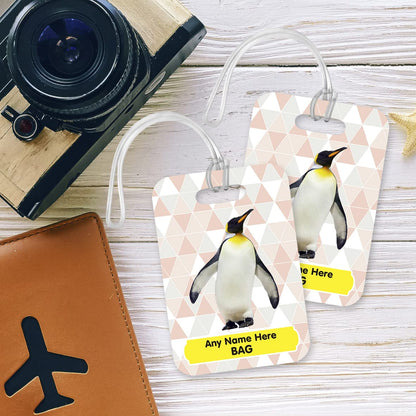 PLT259 Personalised Name's Bag with Penguin Image Novelty Funny Unique Designer Gift Glossy Plastic Suitcase Luggage Tag