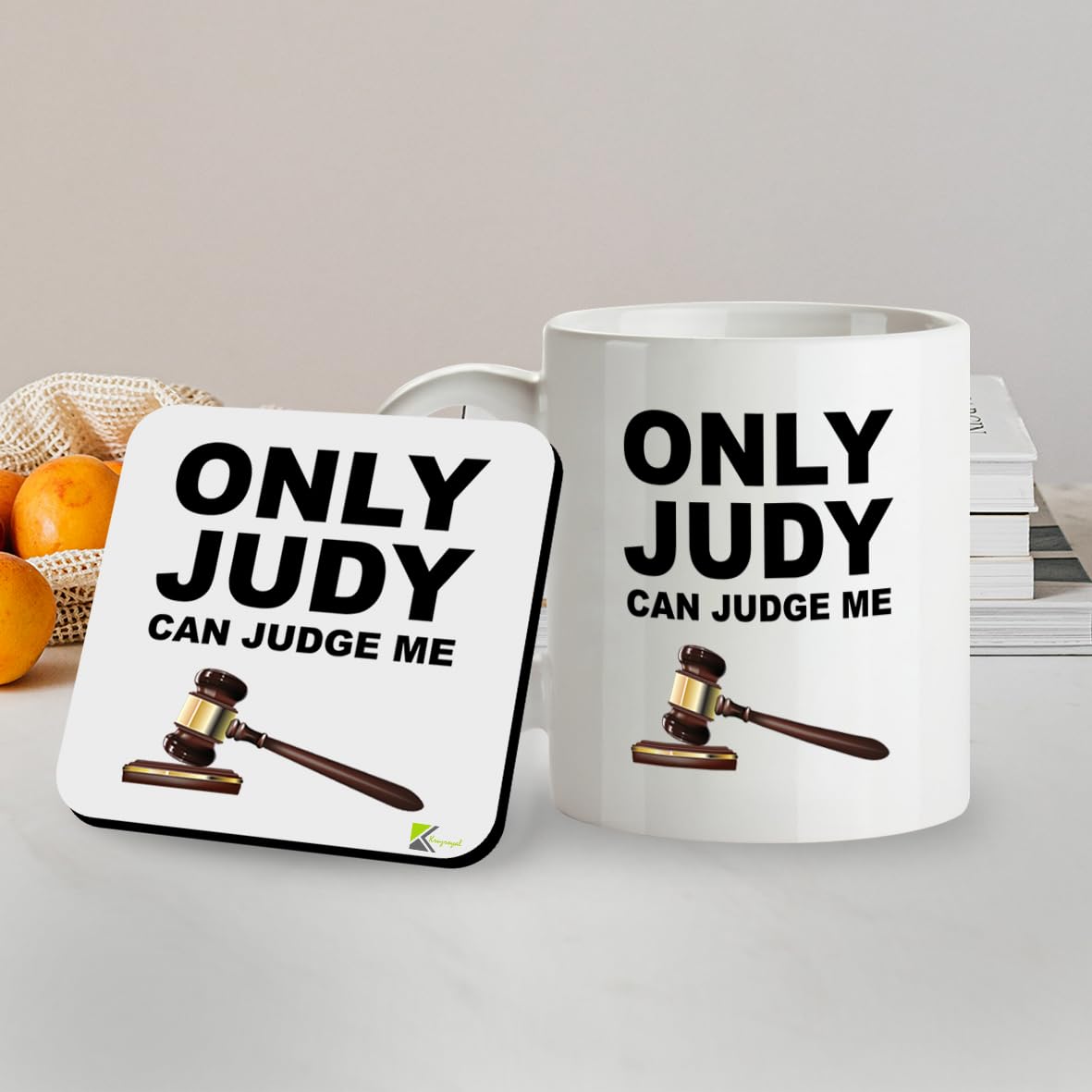SM063 Only Judy Can Judge Me - 11 Oz Mug & Matching Coaster Set | Gag Gift for Fans, Lawyers, Men, Women