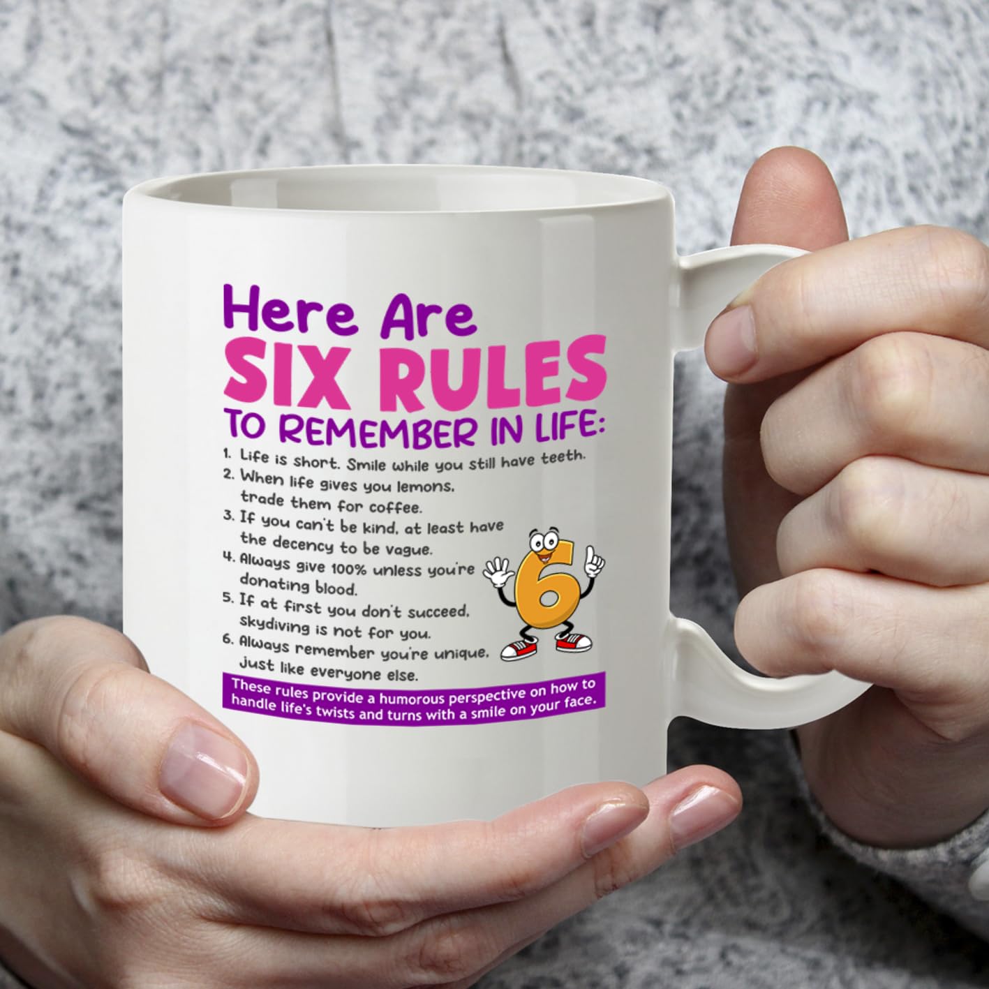 Kruzroyal Funny Novelty Mug | Six Rules to Remember in Life | Sarcastic Humour Gift for Women Men Coworker Friend | Birthday Office Present 11oz