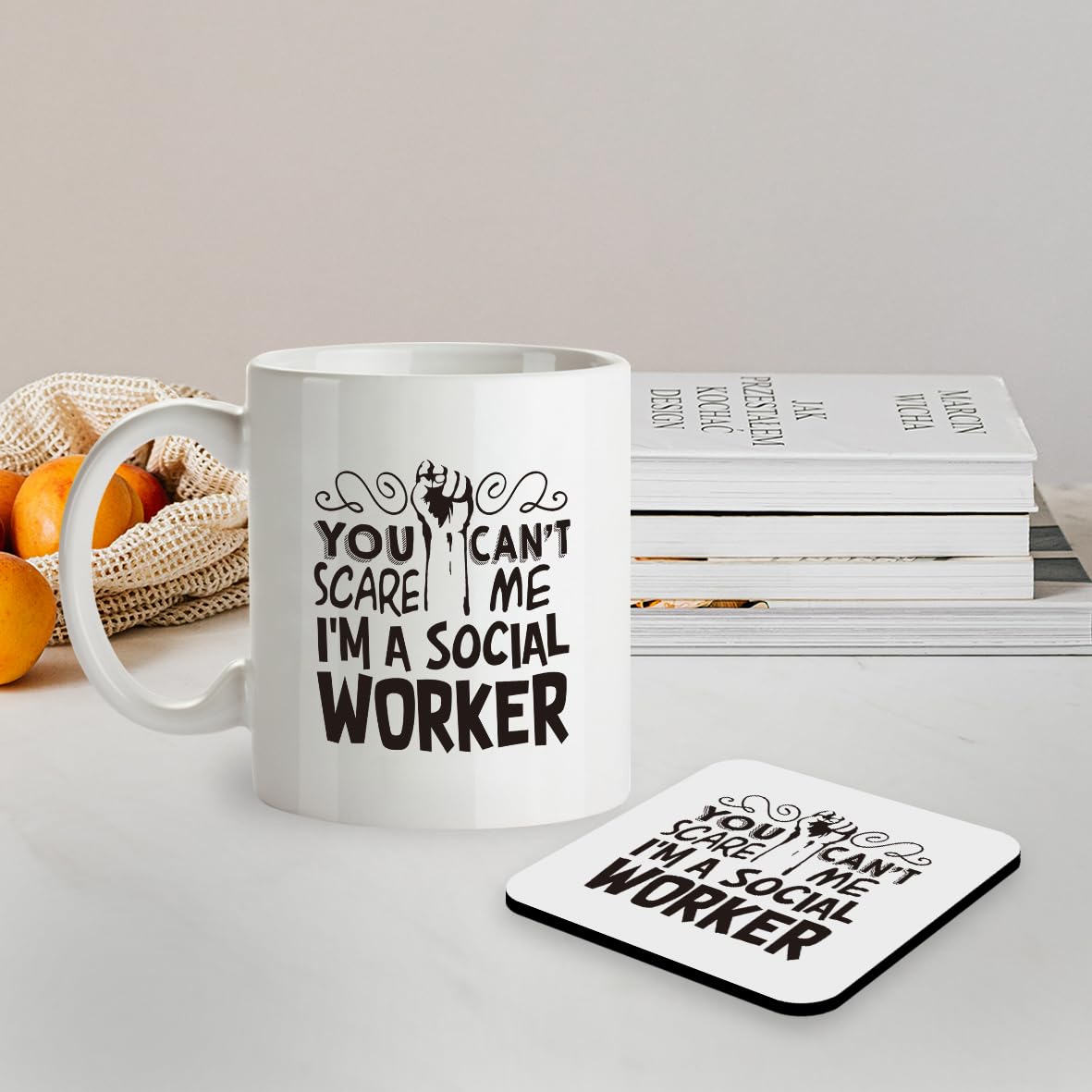 Kruzroyal SM006 You Can't Scare Me I'm a Social Worker - Mug & Matching Coaster Set