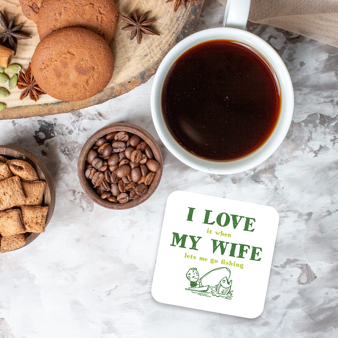 CS543 I Love it When My Wife Lets me go Fishing. Novelty Funny Coffee Tea Drink Gift Glossy MDF Wooden Coaster