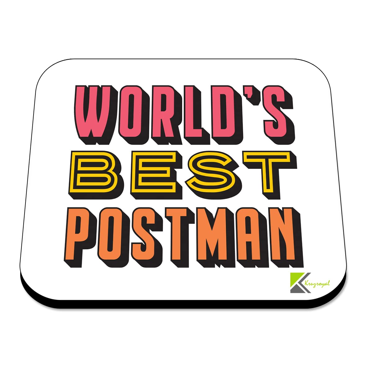 WB011 World's Best Postman MDF Wooden Coaster by Kruzroyal | Gift for Postman| Unique Novelty Present | 9cm x 9cm | Coffee Tea MDF Wooden Coaster