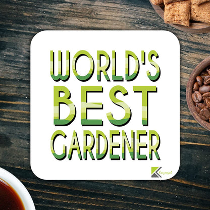 WB076 World's Best Gardener MDF Wooden Coaster by Kruzroyal | Gift for Gardener | Unique Novelty Present | 9cm x 9cm | Coffee Tea MDF Wooden Coaster