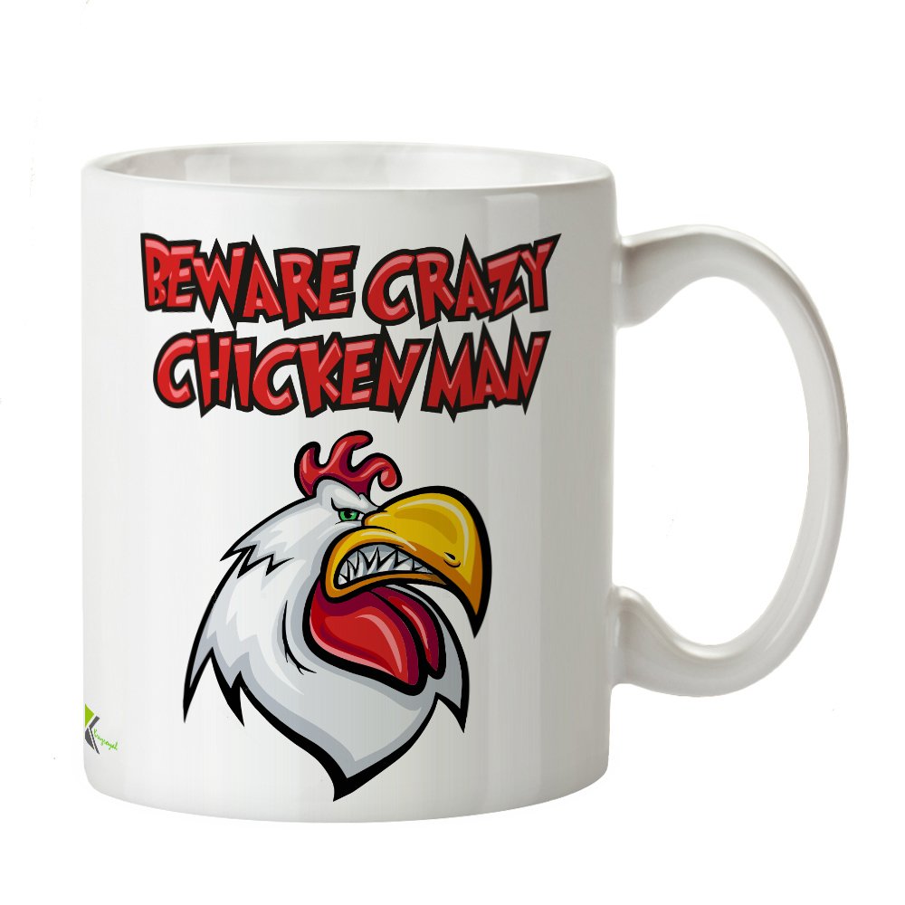 Kruzroyal DZ360 Beware Crazy Chicken Man Funny Novelty Great Gift Idea Coffee Tea Mug