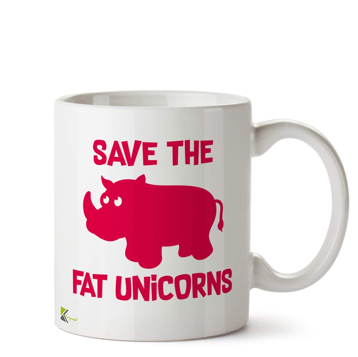 Kruzroyal Save The Fat Unicorns Funny Mug | Humorous Rhino Body Positive Gift for Her Him | Sarcastic Animal Lover Ceramic Coffee Tea Cup