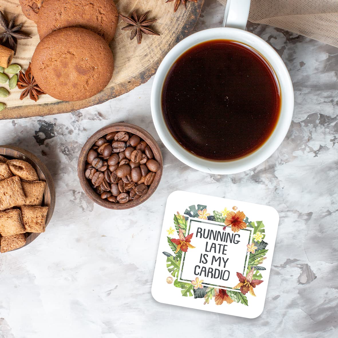 CS767 Running Late is My Cardio Novelty Funny Coffee Tea Drink Gift Glossy MDF Wooden Coaster