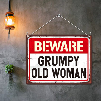 Kruzroyal MP138 Beware Grumpy Old Woman Funny Novelty Retro Vintage Metal Wall Sign Plaque 20cm x 15cm