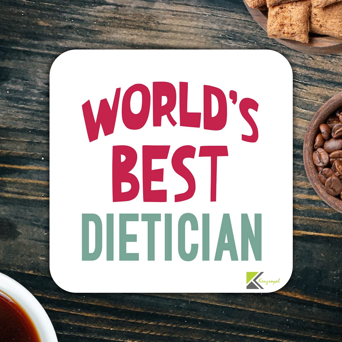 WB082 World's Best Dietician MDF Wooden Coaster by Kruzroyal | Gift for Dietician | Unique Novelty Present | 9cm x 9cm | Coffee Tea MDF Wooden Coaster
