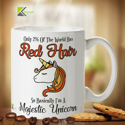 Kruzroyal DZ375 Only 2% of The World has red Hair, so Basically I'm a Majestic Unicorn Funny Novelty Great Gift Idea Coffee Tea Mug