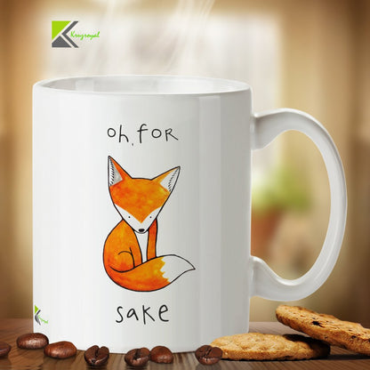 Kruzroyal Funny Fox Mug, Oh for Fox Sake Pun Design, Cheeky Novelty Gift for Animal Lover, Friend or Coworker, White Ceramic Coffee Cup Novelty Great Gift Idea Coffee Tea Mug, 11 oz