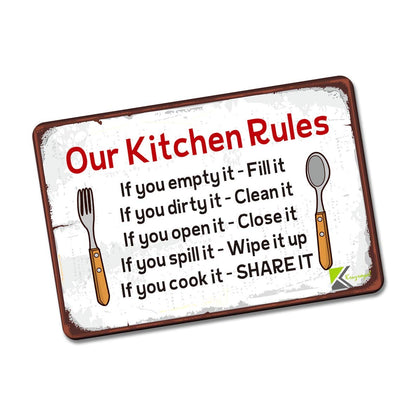 Kruzroyal FM164 OUR KITCHEN RULES/FILL IT/CLEAN IT/CLOSE IT/WIPE IT/SHARE IT Novelty Funny Gift Idea Glossy Rectangle Metal Fridge Magnet