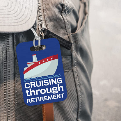 LT034 Cruising Through -Retirement- Novelty Funny Unique Designer Gift Glossy Plastic Suitcase Luggage Tag