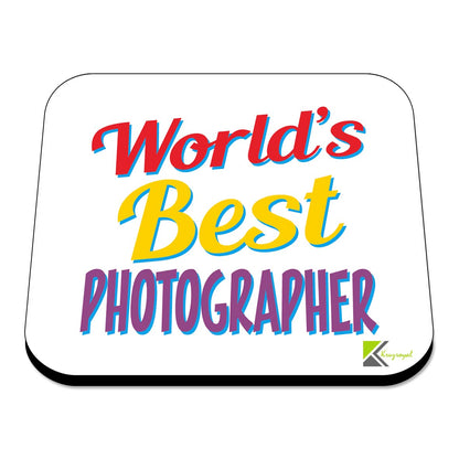 WB068 World's Best Photographer MDF Wooden Coaster by Kruzroyal | Gift for Photographer | Unique Novelty Present | 9cm x 9cm | Coffee Tea MDF Wooden Coaster