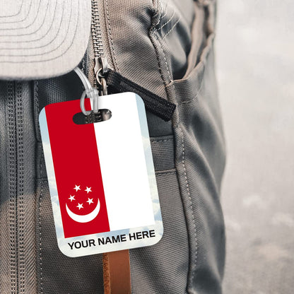 PLT274 Personalised Name with Singapore Flag Novelty Funny Unique Designer Gift Glossy Plastic Suitcase Luggage Tag