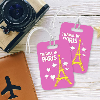 LT007 Travel in Paris Novelty Funny Unique Designer Gift Glossy Plastic Suitcase Luggage Tag
