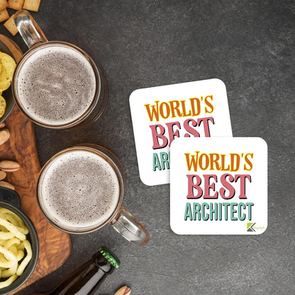 WB057 World's Best Architect MDF Wooden Coaster by Kruzroyal | Gift for Architect | Unique Novelty Present | 9cm x 9cm | Coffee Tea MDF Wooden Coaster