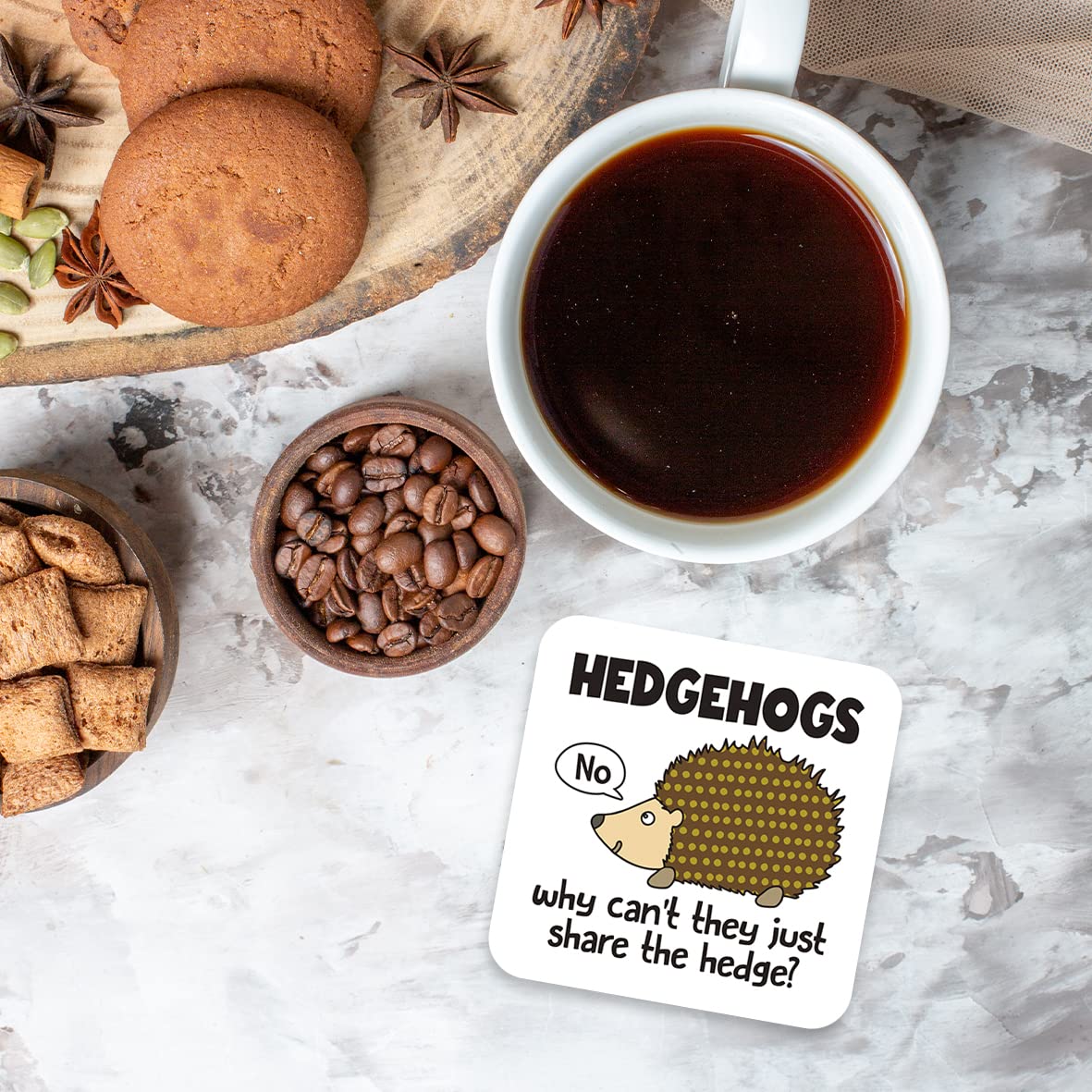 CS411 Hedgehogs why Can't They just Share The Hedge? Novelty Funny Coffee Tea Drink Gift Glossy MDF Wooden Coaster