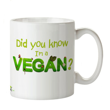 Kruzroyal Funny Vegan Mug, Did You Know I'm A Vegan Grass Text Design, Novelty Gift for Vegetarians, Plant Based Friends or Coworker, White Ceramic, 11 oz Great Gift Idea Coffee Tea Mug