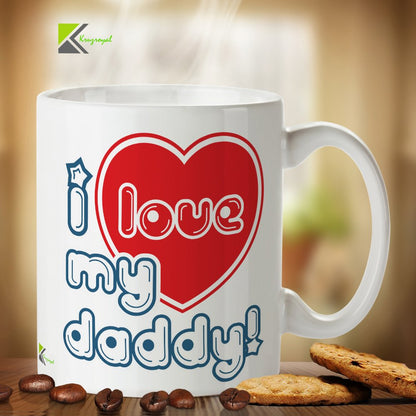 Kruzroyal I Love My Daddy Mug, Cute Heart & Bubble Text Design, Novelty Father's Day Gift for Him from Son, Daughter or Kids, White Ceramic, 11 oz