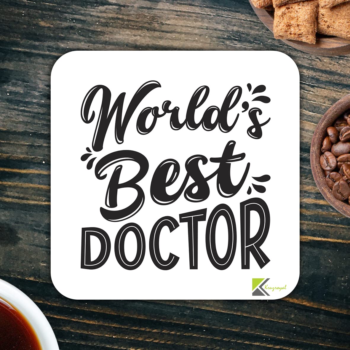 WB001 World's Best Doctor MDF Wooden Coaster by Kruzroyal | Doctor's Gift | Unique Novelty Present | 9cm x 9cm | Coffee Tea MDF Wooden Coaster