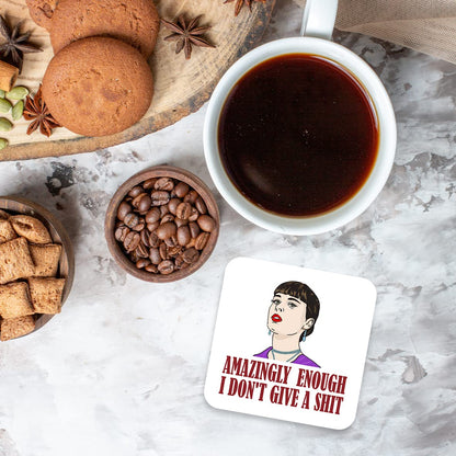 CS582 Amazingly enough i don't give a shit Novelty Funny Coffee Tea Drink Gift Glossy MDF Wooden Coaster