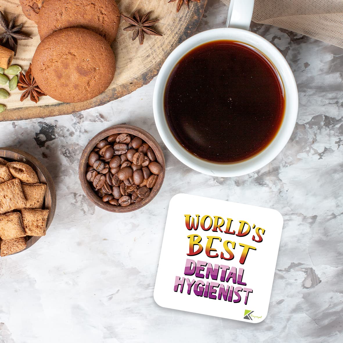 WB066 World's Best Dental Hygienist MDF Wooden Coaster by Kruzroyal | Gift for Dental Hygienist | Unique Novelty Present | 9cm x 9cm | Coffee Tea MDF Wooden Coaster