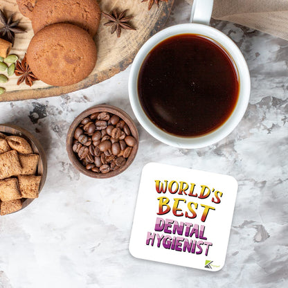 WB066 World's Best Dental Hygienist MDF Wooden Coaster by Kruzroyal | Gift for Dental Hygienist | Unique Novelty Present | 9cm x 9cm | Coffee Tea MDF Wooden Coaster
