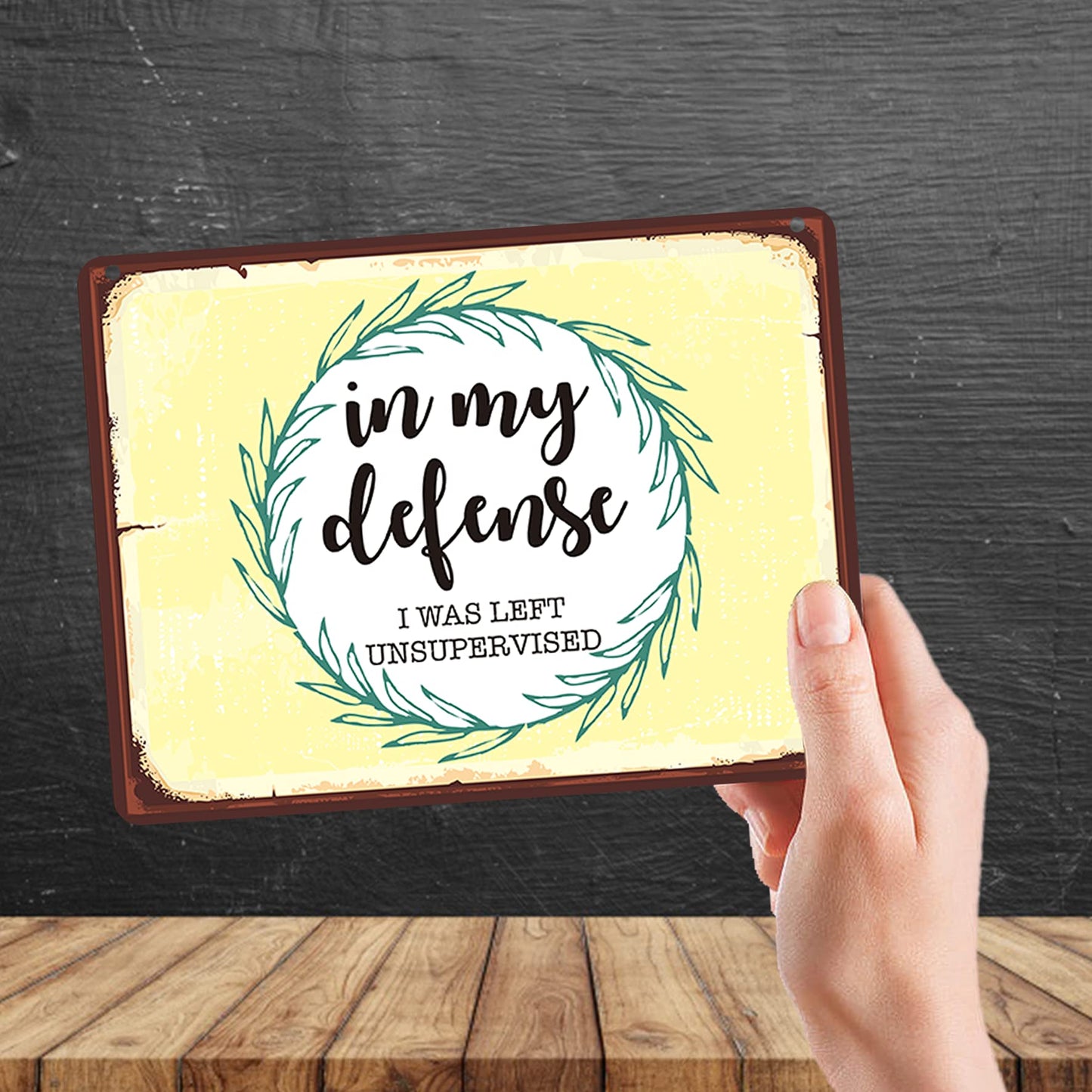 Kruzroyal MP132 In my defense : i was left unsupervised. Funny Novelty Retro Vintage Metal Wall Sign Plaque 20cm x 15cm