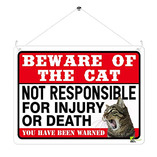 Kruzroyal Funny Beware of the Cat Metal Wall Sign, Humorous Pet Warning Plaque Gift, Retro Vintage Tin Decor for Home Gate or Porch, 20x15cm MP365